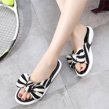 Load image into Gallery viewer, Fashion Open Toe Wedges Bowties Stripe Slides Slippers