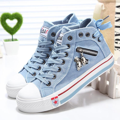 Denim High-Top Back Lace-up Canvas Shoes