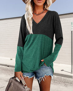 Contrast Panel Long Sleeve Top