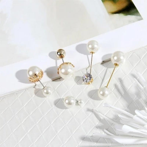 Women Vintage Pins Double Head Simulation Pearl Big Brooches, 5PCs