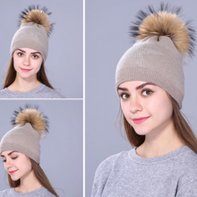 Load image into Gallery viewer, Women Wool Fox Fur Poms Warm Knitted Casual Hat