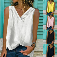 Load image into Gallery viewer, Sleeveless Solid Cotton Linen T-Shirt