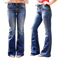 Load image into Gallery viewer, Mid Waist Casual Button Bell-bottom Jeans