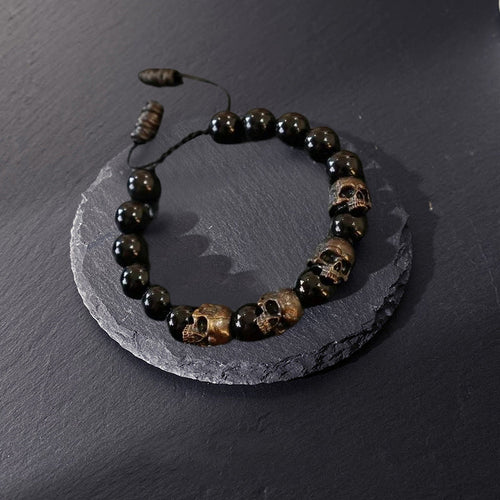 The Sterling Silver Skull Army Onyx Bead Bracelet