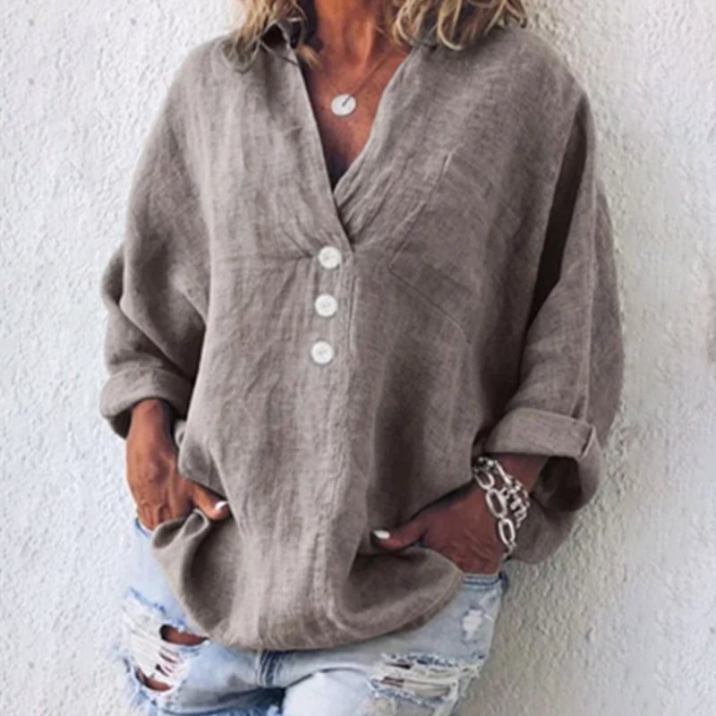 Cotton Linen Lapel Loose Shirt