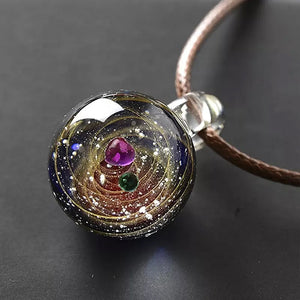 Cosmic starry glass bead pendant necklace