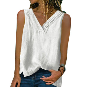 Sleeveless Solid Cotton Linen T-Shirt