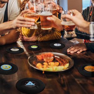 Vinyl Record Coasters with Retro Vinyl Player Holder