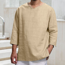 Load image into Gallery viewer, Men&#39;s Long-sleeved V-neck Linen Loose T-Shirt