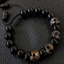 Load image into Gallery viewer, The Sterling Silver Skull Army Onyx Bead Bracelet