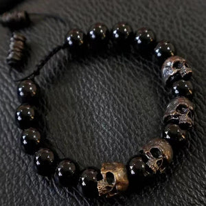 The Sterling Silver Skull Army Onyx Bead Bracelet