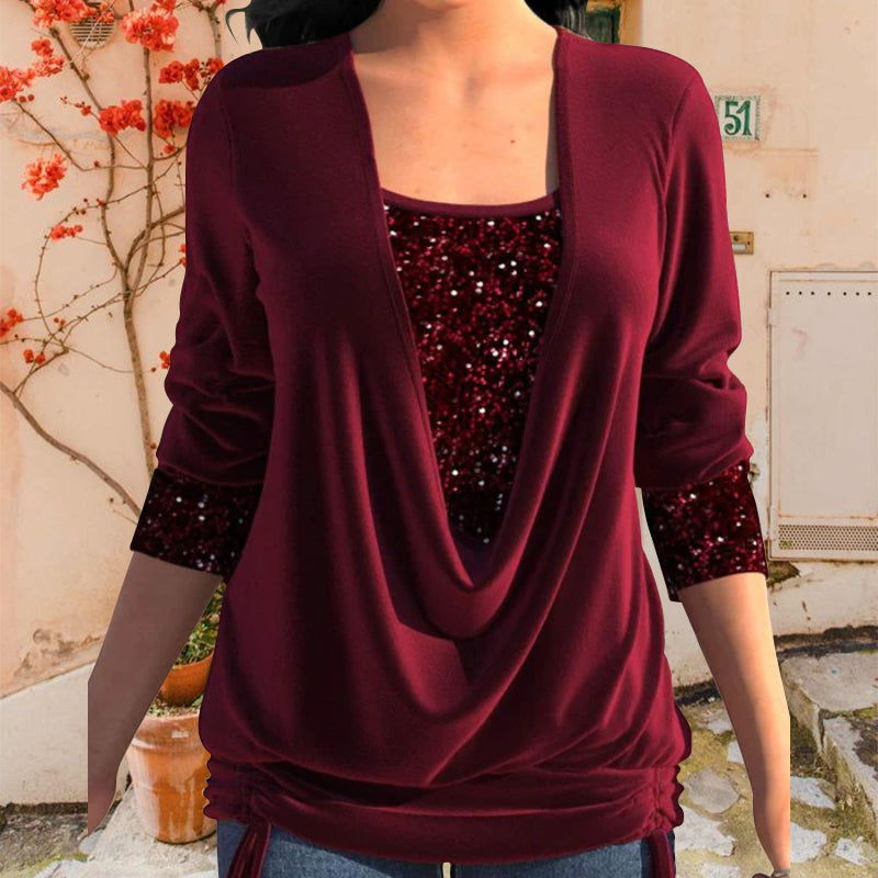 Burgundy Sequin Long Sleeve Top