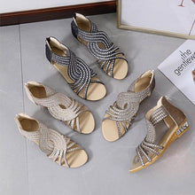 Load image into Gallery viewer, Roman Style Rhinestone Flat Sandals