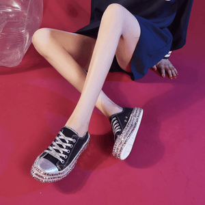 Leopard Rivet Embellished Lace-Up Sneakers