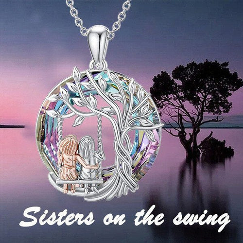 Tree of Life Sister on the Swing Cry-stal Pendant Necklace