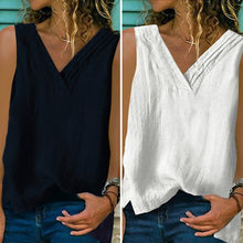 Load image into Gallery viewer, Sleeveless Solid Cotton Linen T-Shirt