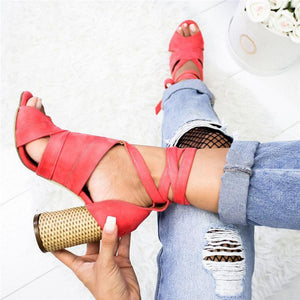 Casual Solid Color Lace Up High Heel Sandals