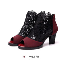 Load image into Gallery viewer, Lace Mesh Insert Chunky Heeled Boots