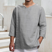 Load image into Gallery viewer, Men&#39;s Long-sleeved V-neck Linen Loose T-Shirt