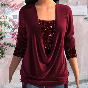 Burgundy Sequin Long Sleeve Top