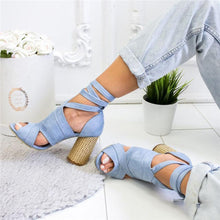 Load image into Gallery viewer, Casual Solid Color Lace Up High Heel Sandals