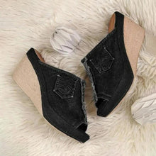 Load image into Gallery viewer, Fashion Denim Wedge Heel Sandals