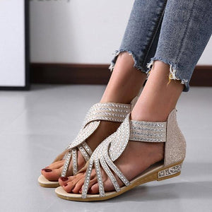 Roman Style Rhinestone Flat Sandals