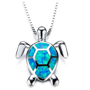 Blue Opal Sea Turtle Necklace