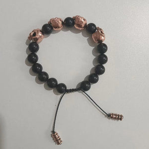 The Sterling Silver Skull Army Onyx Bead Bracelet