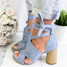 Load image into Gallery viewer, Casual Solid Color Lace Up High Heel Sandals