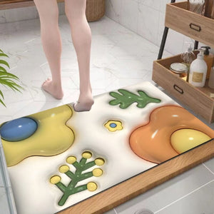 3D flower soft diatom mud absorbent floor mat