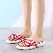 Load image into Gallery viewer, Fashion Open Toe Wedges Bowties Stripe Slides Slippers