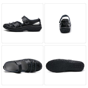 Leather Hollow Out Hook Loop Casual Flat Sandals For Women