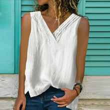 Load image into Gallery viewer, Sleeveless Solid Cotton Linen T-Shirt