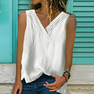 Sleeveless Solid Cotton Linen T-Shirt