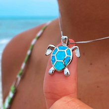 Load image into Gallery viewer, Blue Opal Sea Turtle Necklace