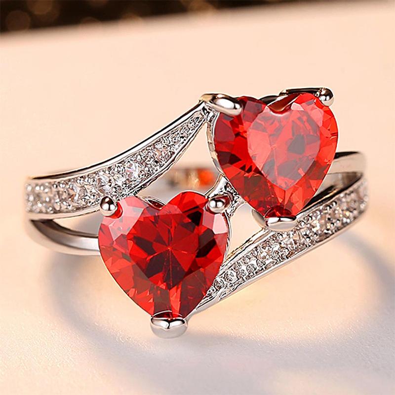 Double Heart Zircon Ring