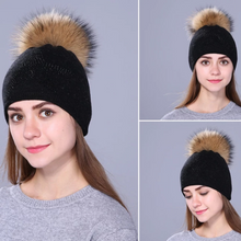 Load image into Gallery viewer, Women Wool Fox Fur Poms Warm Knitted Casual Hat