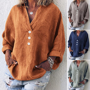 Cotton Linen Lapel Loose Shirt