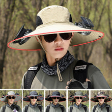 Load image into Gallery viewer, Wide Brim Solar Fan Outdoor Fishing Hat