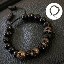 Load image into Gallery viewer, The Sterling Silver Skull Army Onyx Bead Bracelet