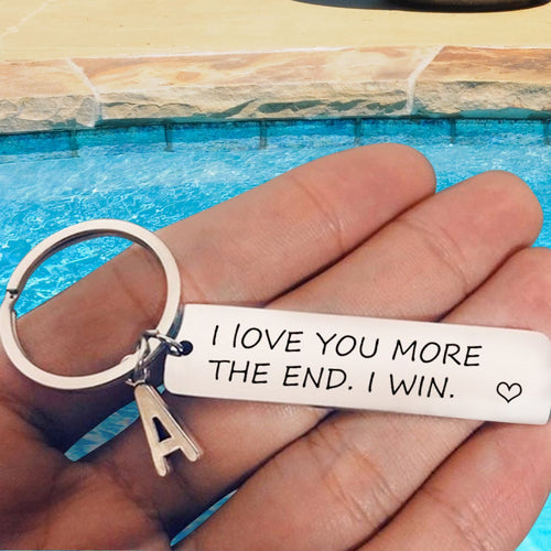 I Love You More Keychain with Custom Letter Pendant